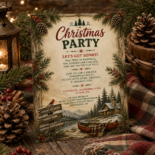 Convite Festa de Natal em Cabana Rústica na Floresta