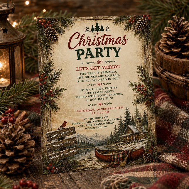 Convite Festa de Natal em Cabana Rústica na Floresta | (Criador carregado)