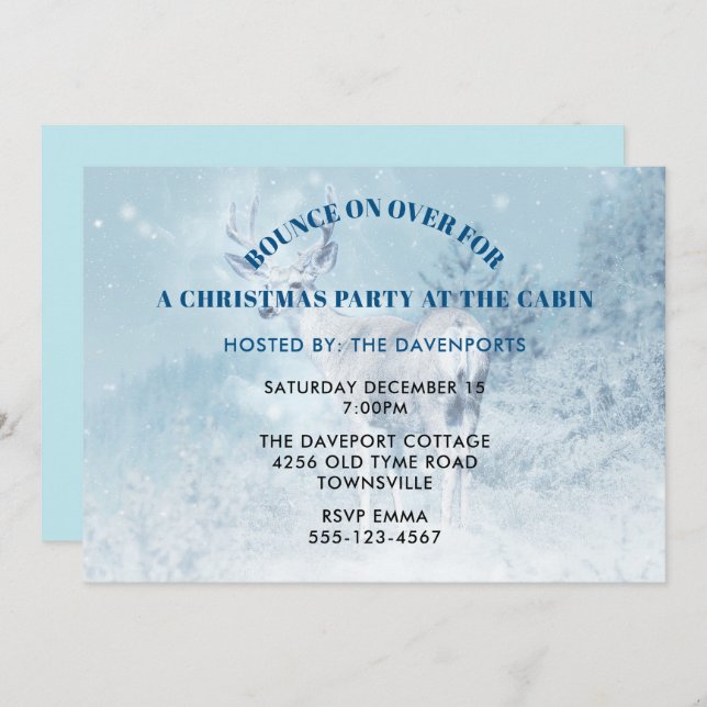 Convite Festa de Natal em Cabin Wild Deer com Antler (Frente/Verso)