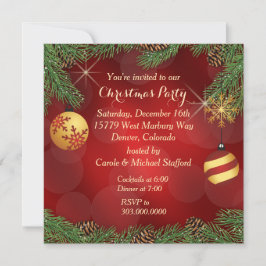 Convite Festa de Natal em Dourado e Vermelho Elegante