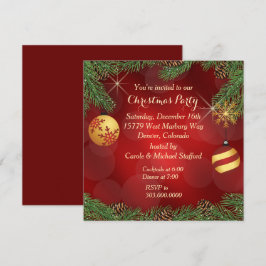 Convite Festa de Natal em Dourado e Vermelho Elegante