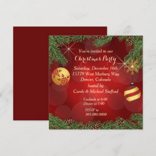 Convite Festa de Natal em Dourado e Vermelho Elegante