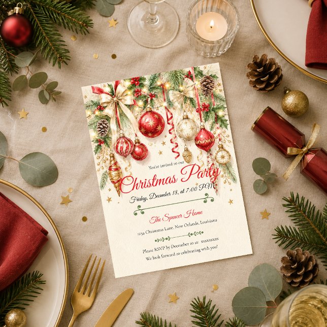 Convite Festa de Natal em Dourado Vermelho Elegante (Criador carregado)