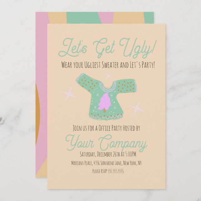 Convite Festa de Natal em Groovy, evento de suéter feio (Frente/Verso)