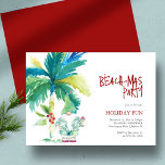 Convite Festa de Natal em Praia Papais noeis de Palmeiras<br><div class="desc">Os convites bonitos de Natal de praia apresentam uma palmeira aquarela com um Papai Noel em uma camisa havaiana segurando um presente. As palavras "Festa de Beachmas" são colocadas em letras divertidas. Uma escolha encantadora para uma festa de férias sobre temas tropicais. Arte e design de aquarela únicas de Victoria...</div>