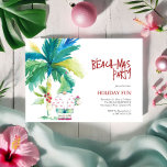 Convite Festa de Natal em Praia Papais noeis de Palmeiras<br><div class="desc">Os convites bonitos de Natal de praia apresentam uma palmeira aquarela com um Papai Noel em uma camisa rosa flamingo segurando um presente. As palavras "Festa de Beachmas" são colocadas em letras divertidas. Uma escolha encantadora para uma festa de férias sobre temas tropicais. Arte e design de aquarela únicas de...</div>