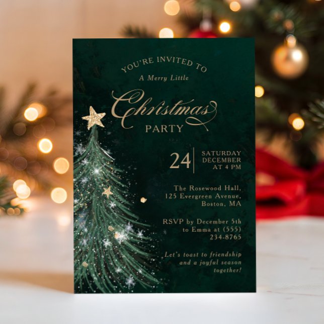 Convite Festa de Natal em Verde Elegante e Dourado (Criador carregado)