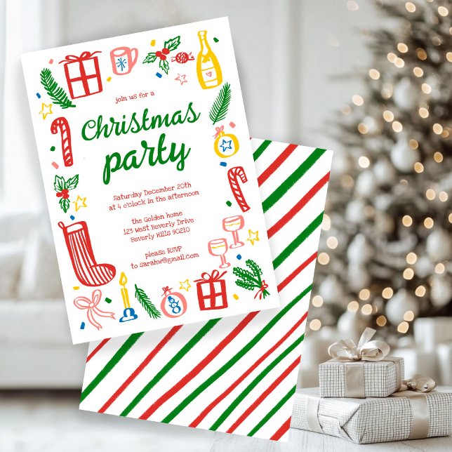 Convite Festa de Natal em Whimssic - Personalizada (Whimsical Christmas Holiday Party Cute Custom Invitation
)