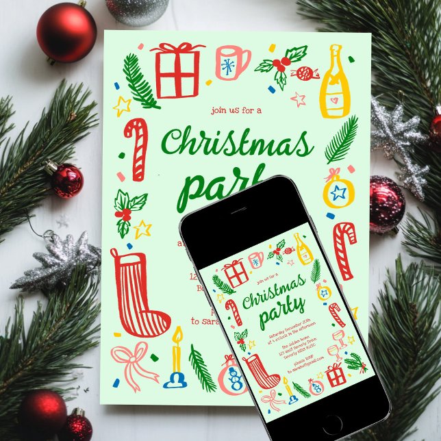 Convite Festa de Natal em Whimssic - Personalizada (Whimsical Christmas Holiday Party Cute Custom Invitation
Digital Download evite)