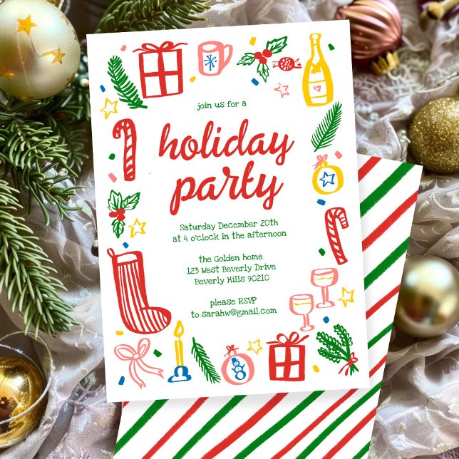 Convite Festa de Natal em Whimssic - Personalizada (Whimsical Christmas Holiday Party Cute Custom Invitation
)
