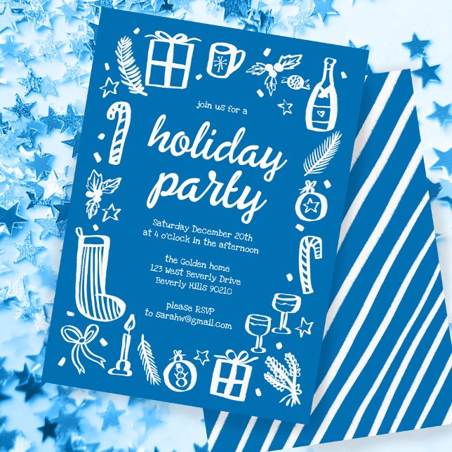 Convite Festa de Natal em Whimssic - Personalizada (Whimsical Christmas Holiday Party Cute Custom Invitation
Blue)
