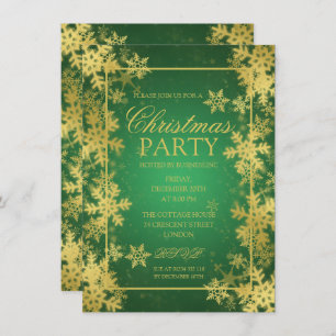 Convite Festa de Natal Emerald & Gold Foil Snowflakes