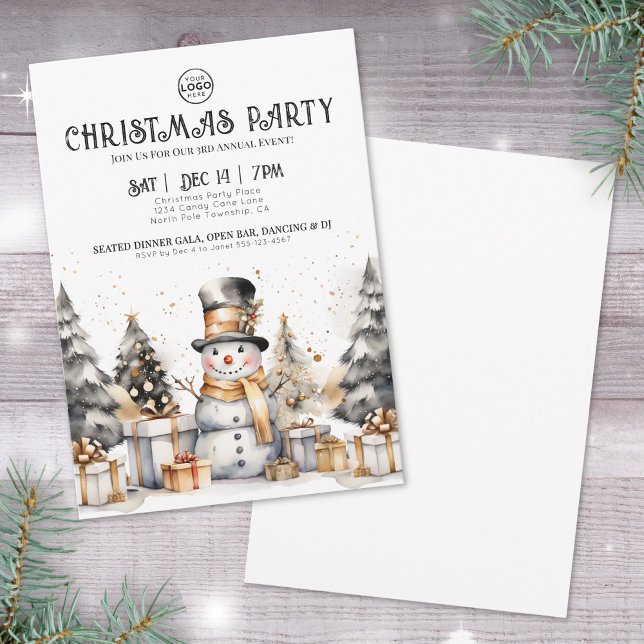 Convite Festa de Natal Empresarial Inverno Preto e Branco (Black White Winter Business Christmas Party Invitation)