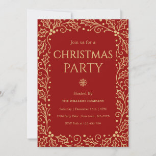 Convite Festa de Natal Empresarial Vermelha e Dourada Anti