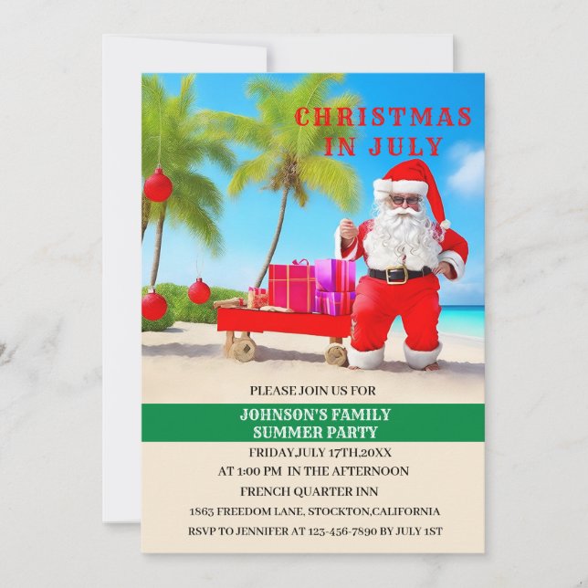 Convite Festa de Natal Engraçada em Julho de Verão  (Frente)