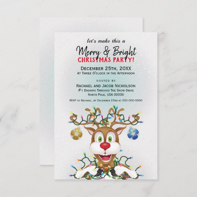 Convite Festa de Natal Engraçado, Reindeer Holiday (Frente/Verso)