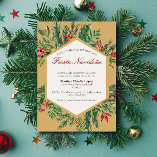 Convite Festa de Natal Espanhola Clássica Chique Fofa Nata