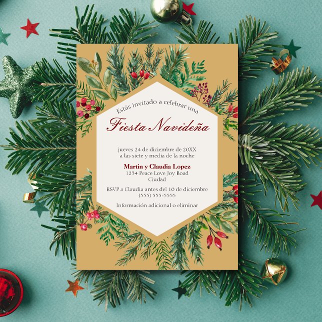 Convite Festa de Natal Espanhola Clássica Chique Fofa Nata (Criador carregado)