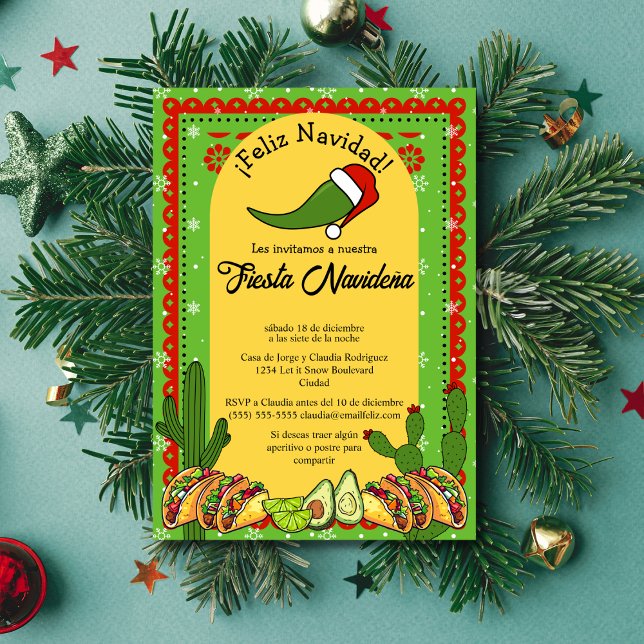 Convite Festa de Natal Espanhola Navideña Pimenta Jalapeño (Criador carregado)