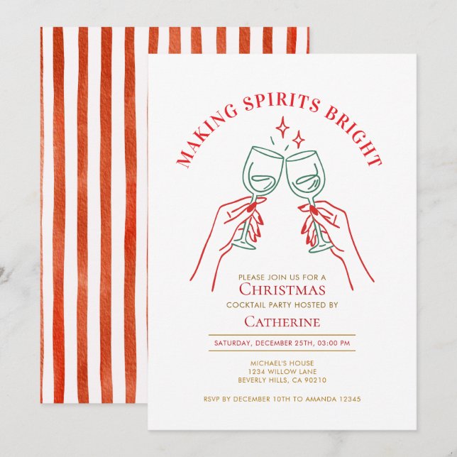 Convite Festa de Natal Espírito Brilhante Feito à Mão (Frente/Verso)