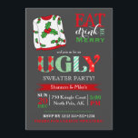 Convite Festa de Natal Feia e Doce<br><div class="desc">Convite para uma festa de suéter feia. Efeito de quadro verde,  vermelho,  branco.</div>