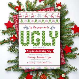 Convite Festa de Natal Feia e Doce Diversão Verde Vermelh