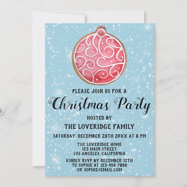 Convite Festa de Natal Feriada Festa Vermelha Bola Cookie  (Frente)