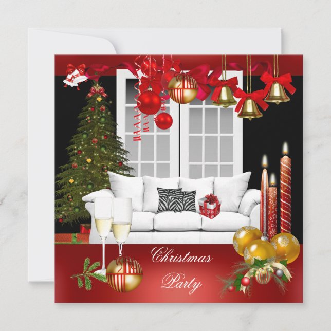 Convite Festa de Natal Feriado Festa Vermelha Balls Branco (Frente)