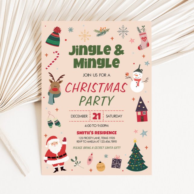 Convite Festa de Natal Feriado Jingle e Mingle Cute (Jingle and Mingle Cute Holiday Christmas Party Invitation)