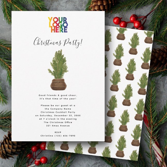 Convite Festa de Natal Feriado no Office Business Logo Par (Christmas Tree Holiday Office Business Logo Party Invitation)