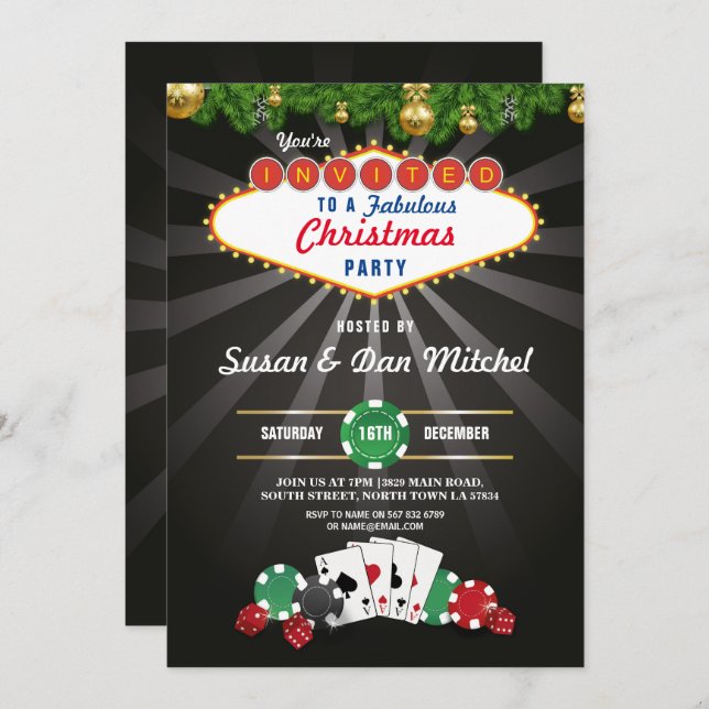 Convite Festa de Natal Feriados de Dice Casino em Las Vega (Frente/Verso)