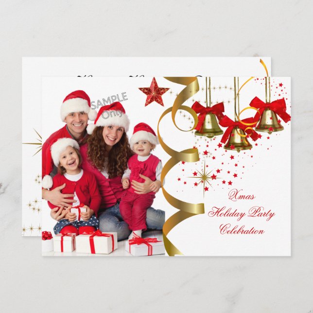Convite Festa de Natal Férias de Natal Dourado no Natal do (Frente/Verso)