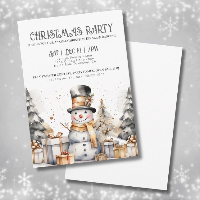 Convite Festa de Natal Festiva Branca (Snowman Winter Christmas Party Invitation)