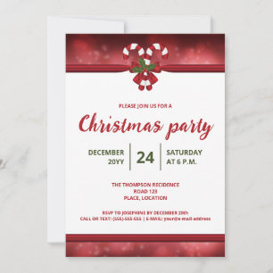 Convite Festa de Natal Festiva com Balas de Natal Vermelha