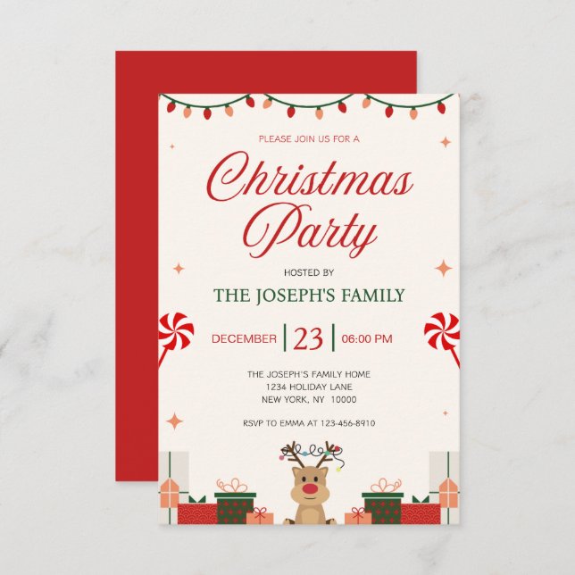 Convite Festa de Natal Festiva Moderna da Família Elegante (Frente/Verso)
