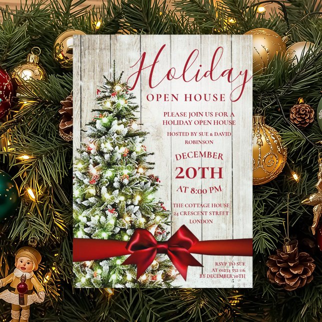 Convite Festa de Natal Festivo, Festa Aberta de Casa (Festive Christmas Holiday Open House Party Invitation)