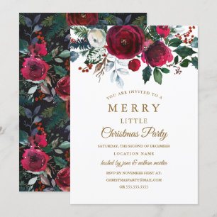 Convite Festa de Natal Floral Burgundy Moderna