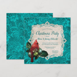 Convite Festa de Natal Floral do Cardeal e do Teal Blue