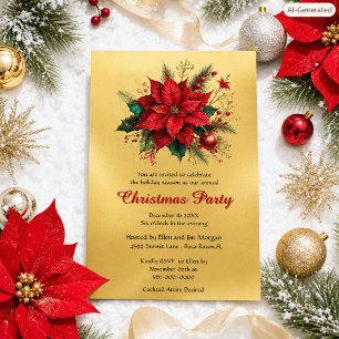 Convite Festa de Natal Floral Elegante Poinsettia Vermelha
