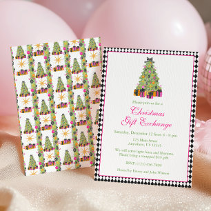 Convite Festa de Natal Glamour Brilhante Preppy Aquarela