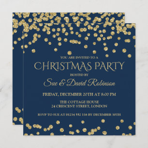 Convite Festa de Natal Glitter do Marinho Dourado Elegante