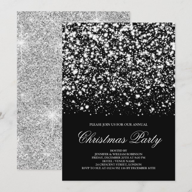 Convite Festa de Natal Glitter Glam Elegante (Frente/Verso)