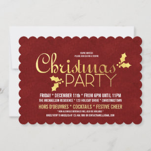 Convite Festa de Natal Gold Foil Holly