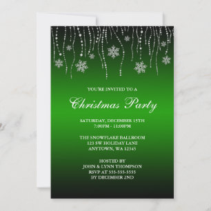 Convite Festa de Natal Green Black Sparkle Snowflakes