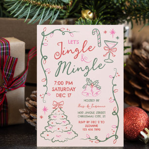 Convite Festa de Natal Hand-Drawn Doodles Mingle & Jingle