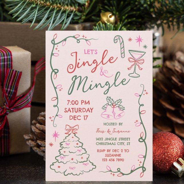 Convite Festa de Natal Hand-Drawn Doodles Mingle & Jingle (Criador carregado)