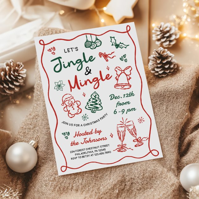 Convite Festa de Natal Hand Drawn Jingle e Mingle (Criador carregado)