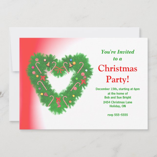 Convite Festa de Natal Heart Wreath (Frente)