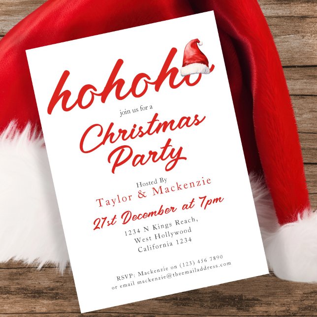 Convite Festa de Natal Ho Ho Santa Hat (Christmas Party Ho Ho Ho Santa Hat Invitations by Ricaso. Fun dinner or drink party invites
)