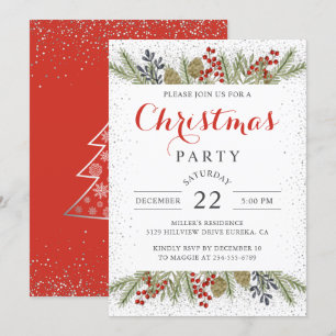 Convite Festa de Natal Holiday Holly Berries Snow